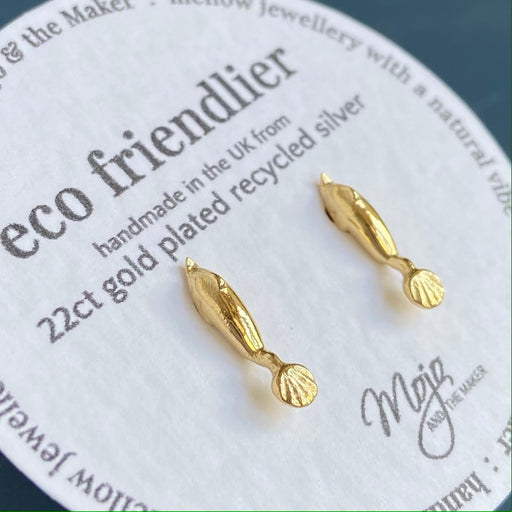 Ancient Dolphin 22ct Gold Plated Recycled Silver Small Studs (pair)