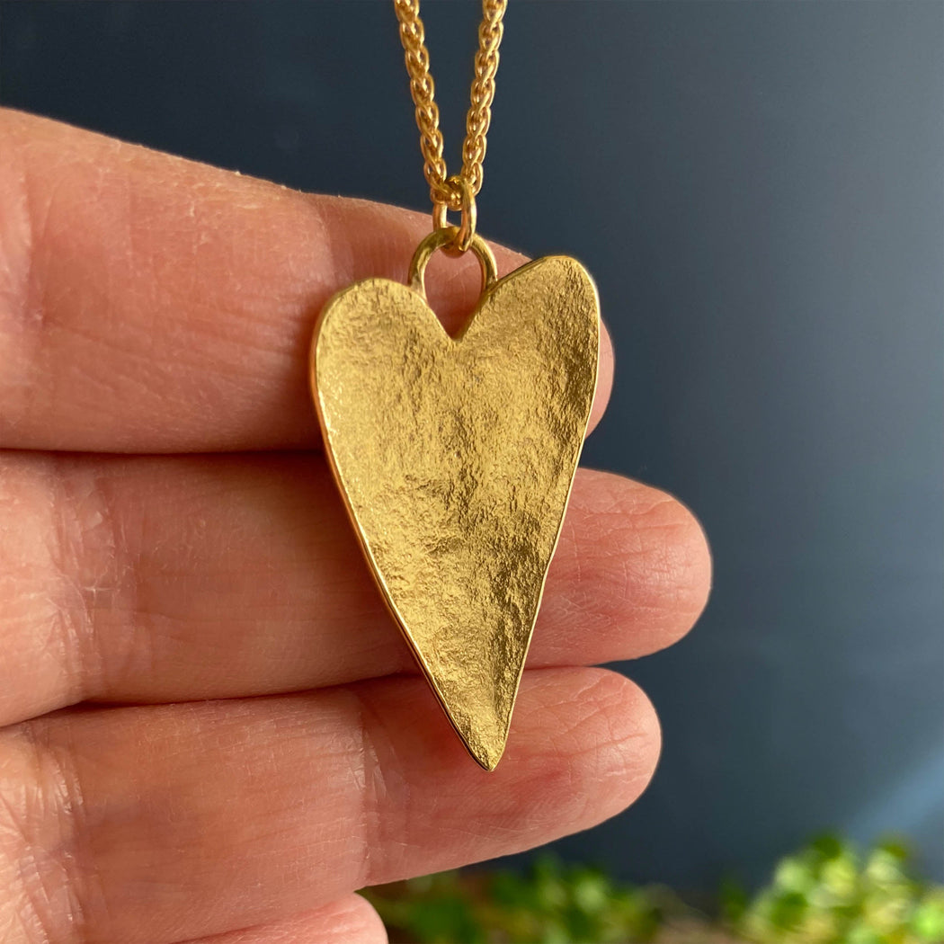 Special offer! Hammered Heart 22ct gold plated Silver Necklace