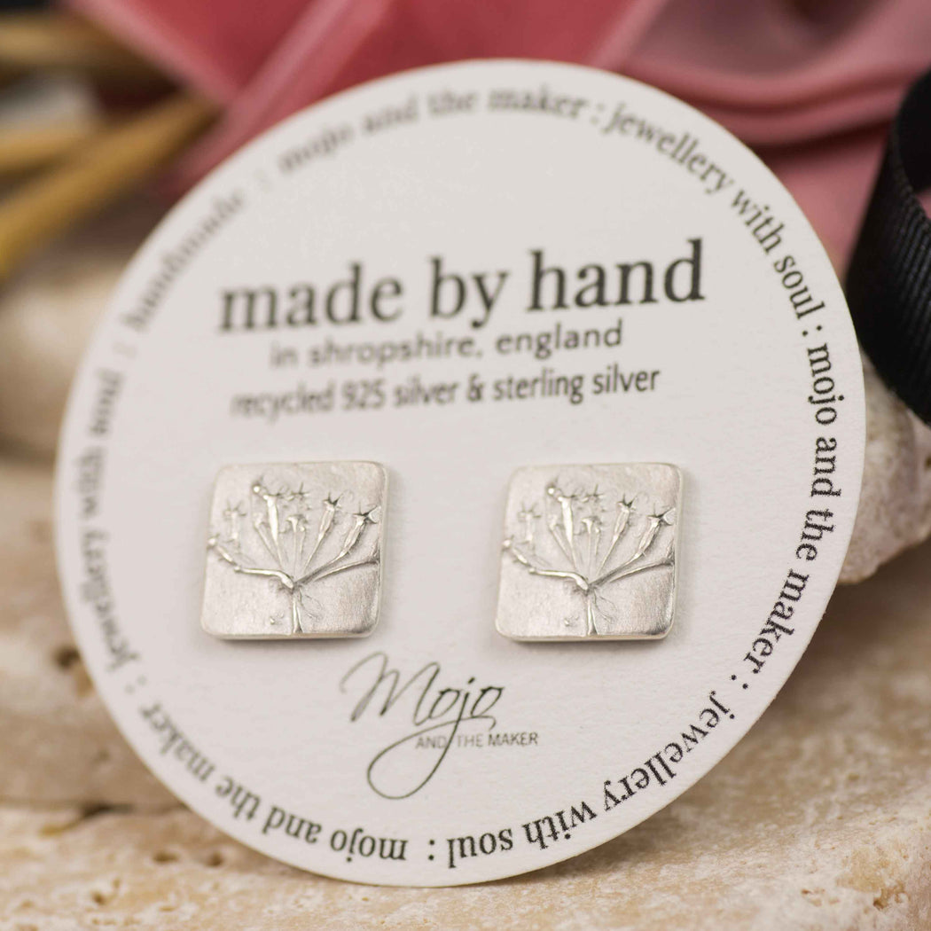 Seedhead Square Recycled Silver Stud Earrings - Mojo and the Maker