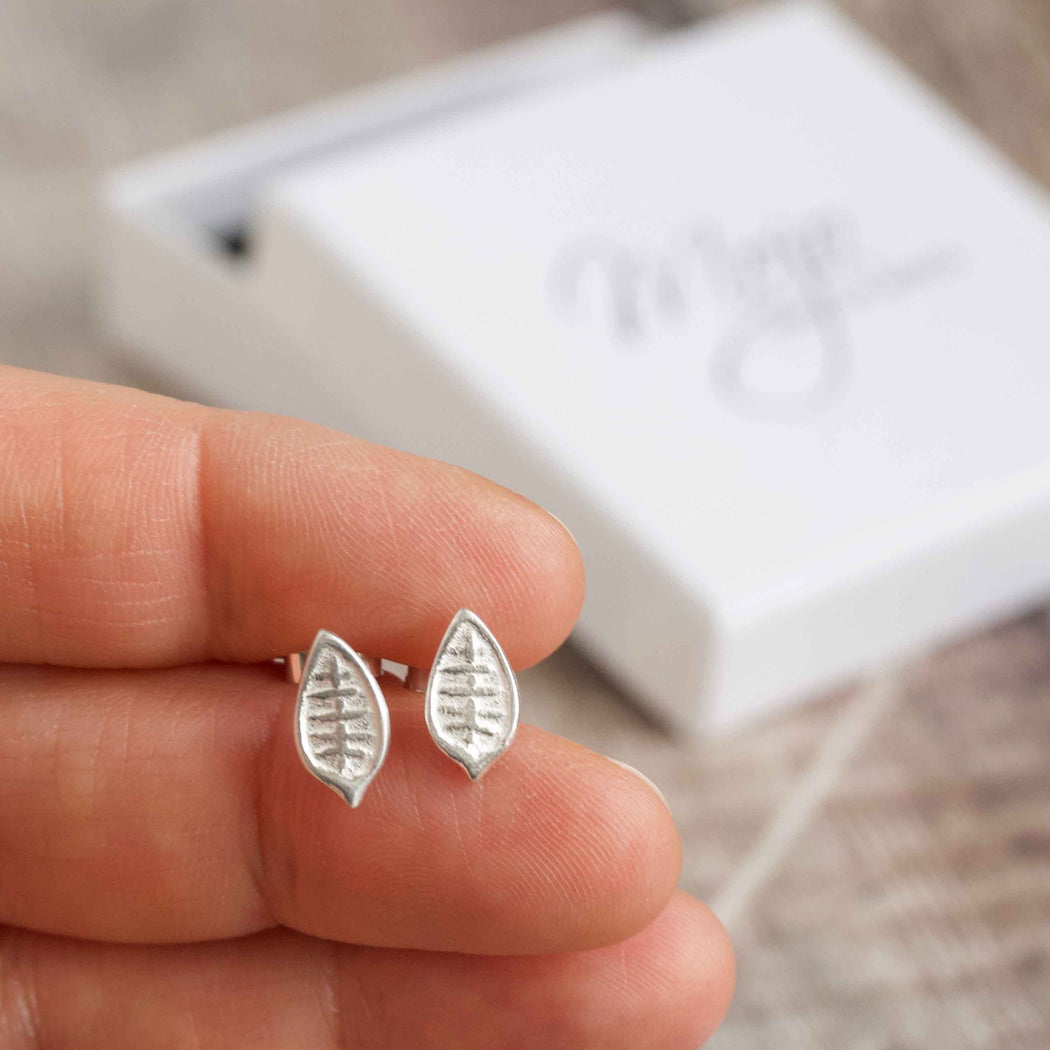 Scandi Leaf Recycled Silver Studs - Mojo and the Maker