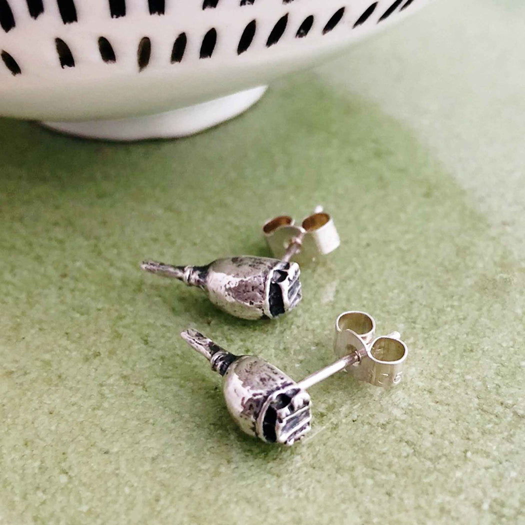 Poppy Seedhead Recycled Silver Studs - Mojo and the Maker