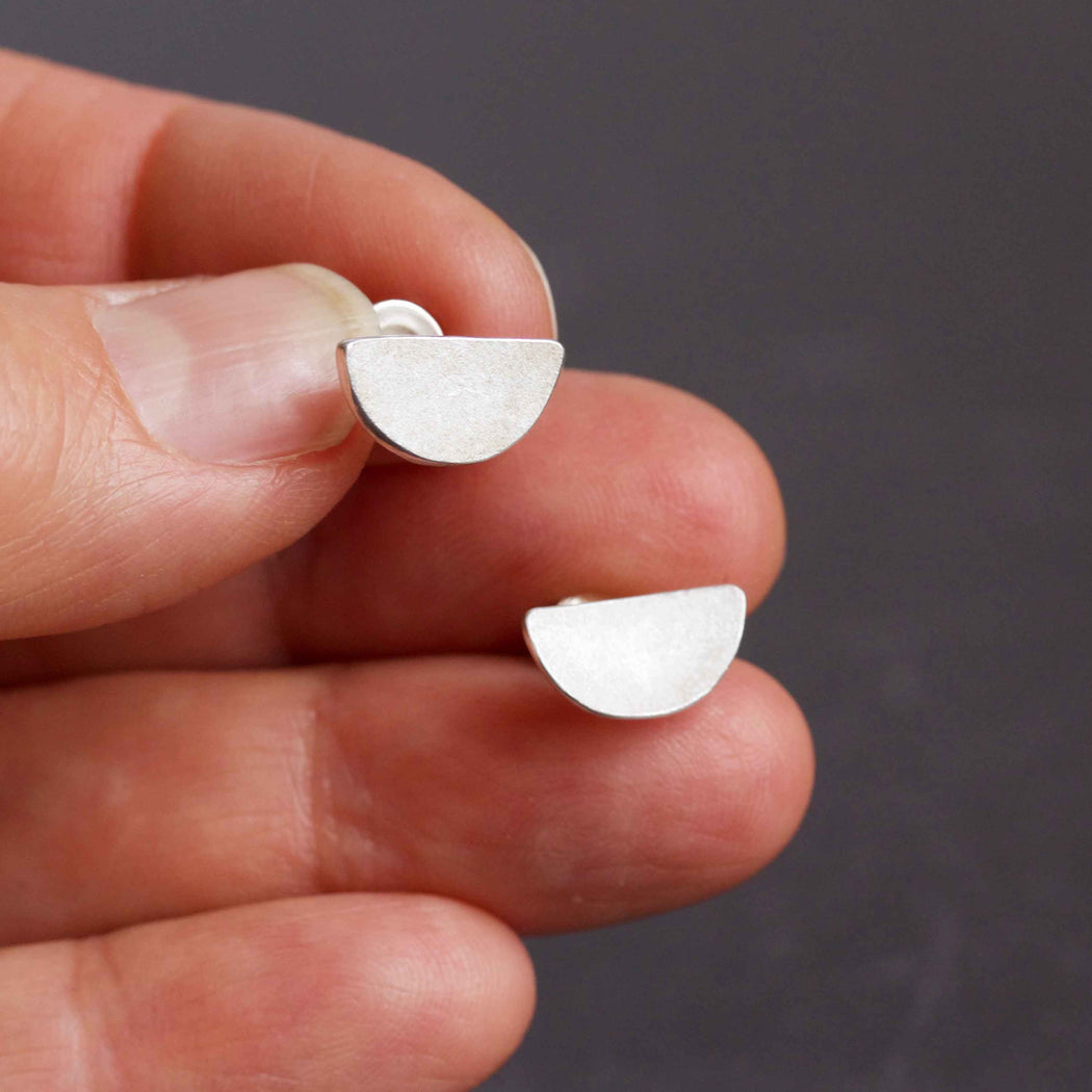 Minimalist Recycled Silver Half-Moon Studs - Mojo and the Maker