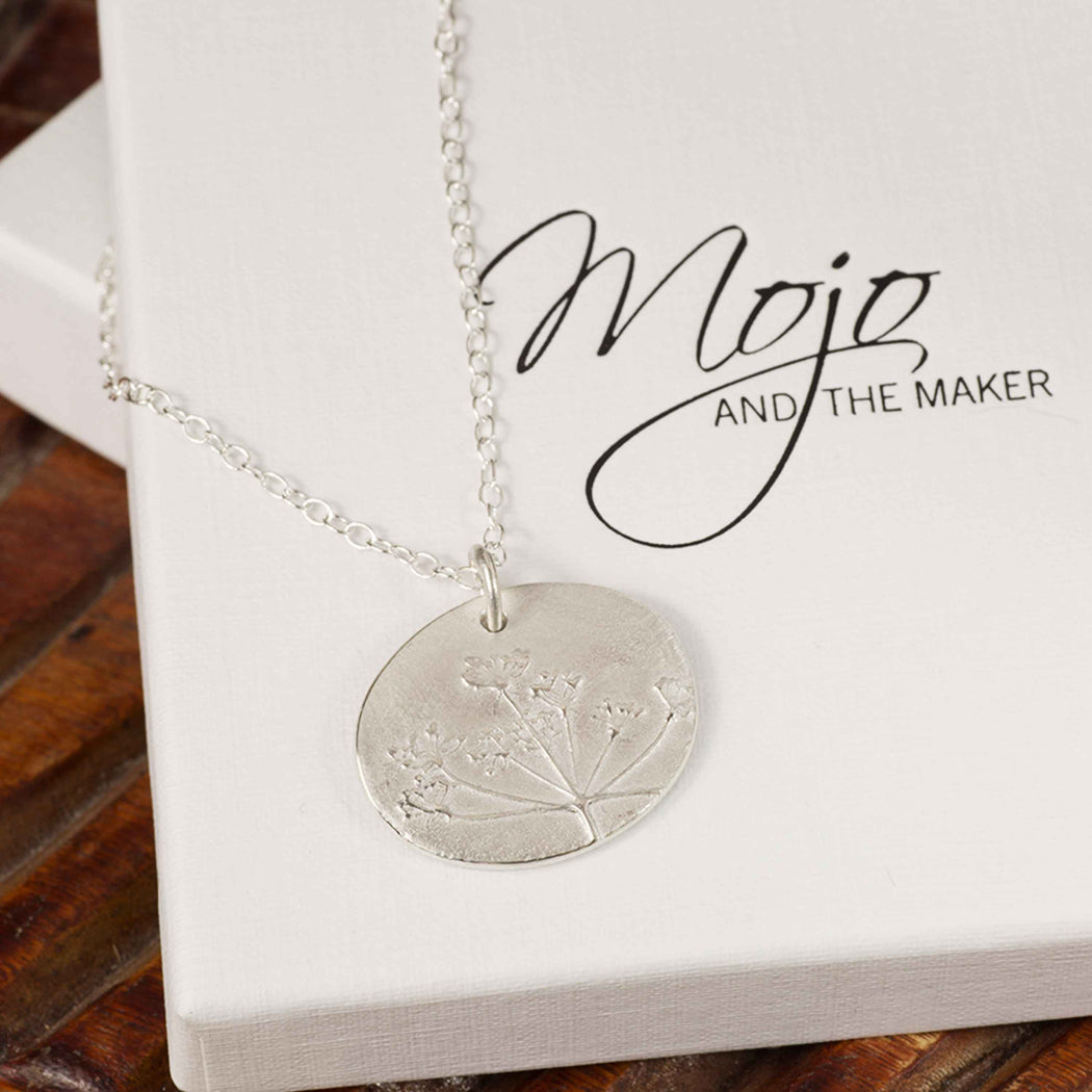 Handmade Cow Parsley Recycled Silver Necklace - Mojo and the Maker