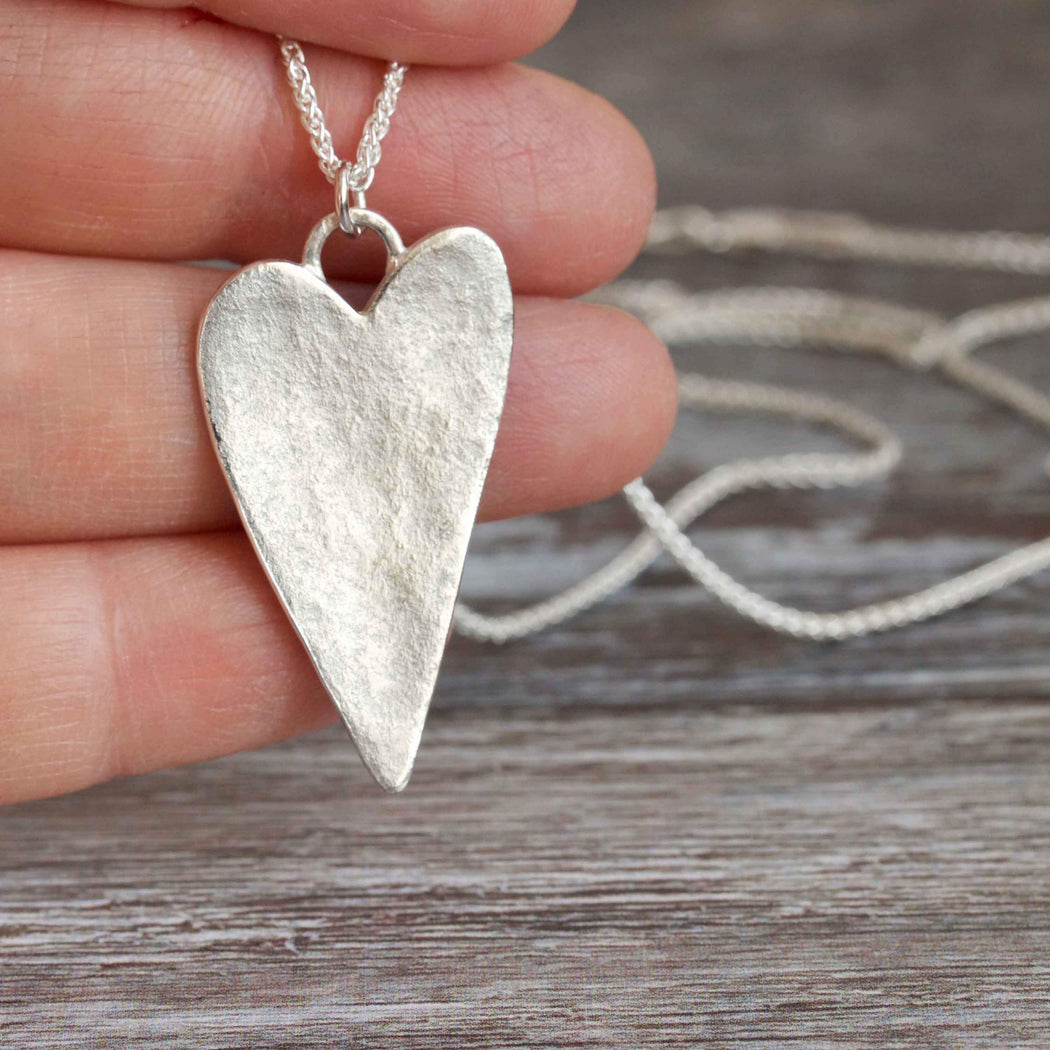 Hammered Heart Recycled Silver Necklace - Mojo and the Maker