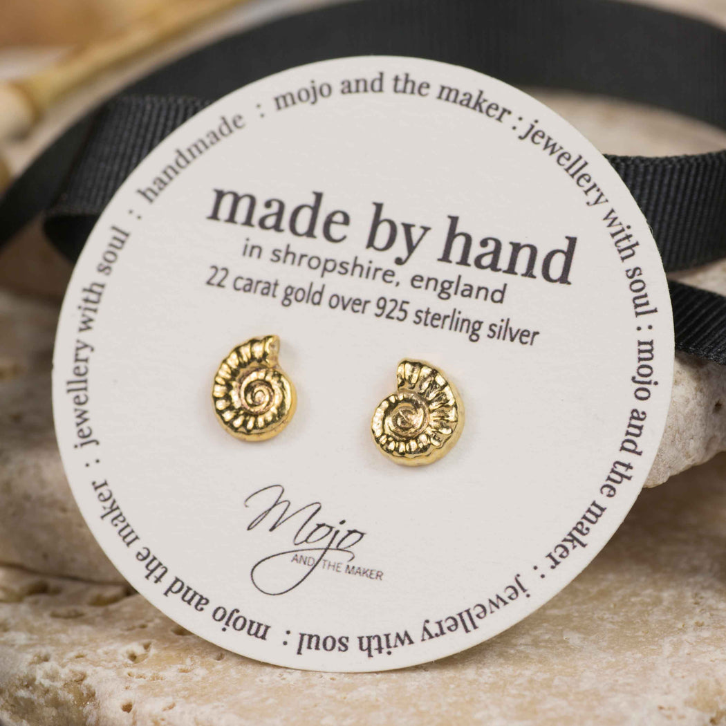 Handmade Ammonite 22 Carat Gold Plated Silver Studs - Mojo and the Maker