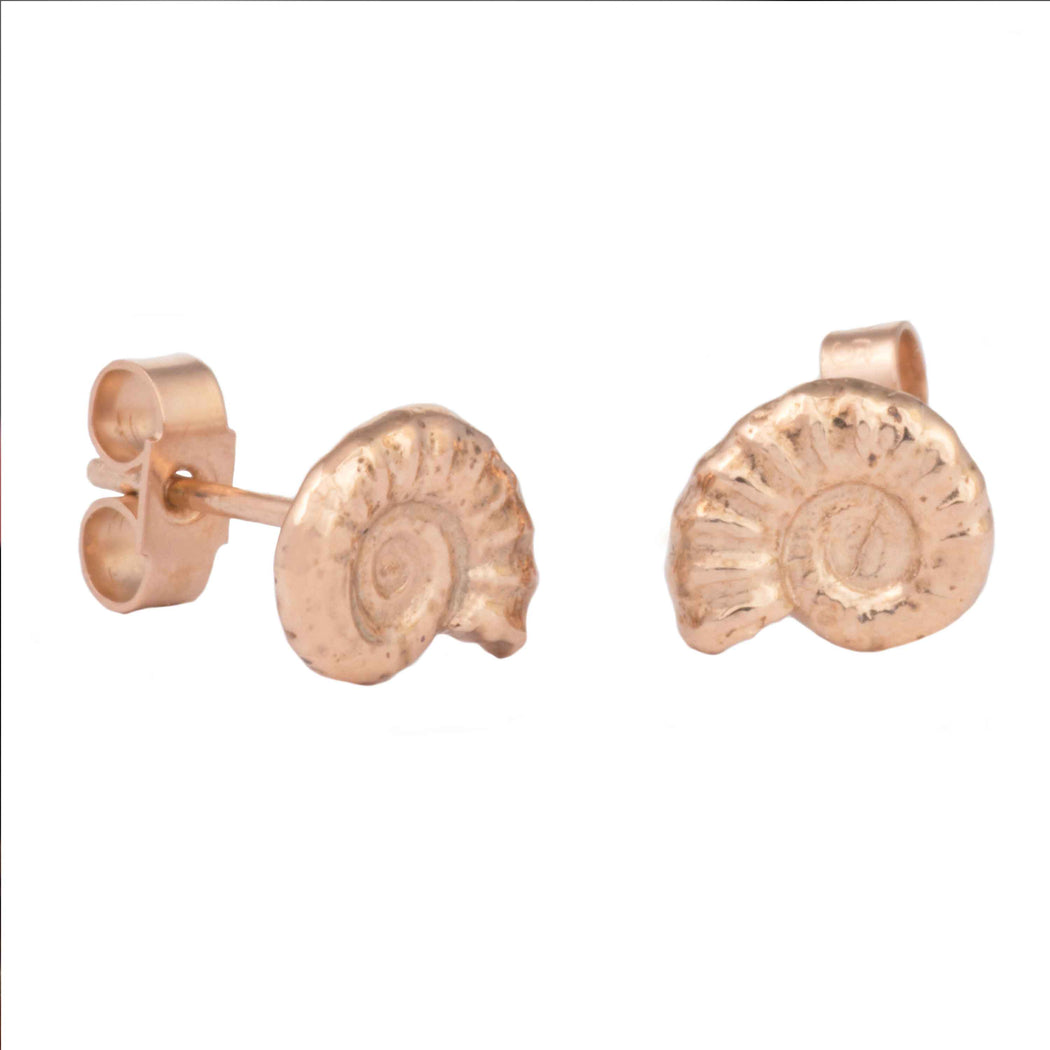 Handmade Ammonite 18 Carat Rose Gold Plated Silver Studs - Mojo and the Maker