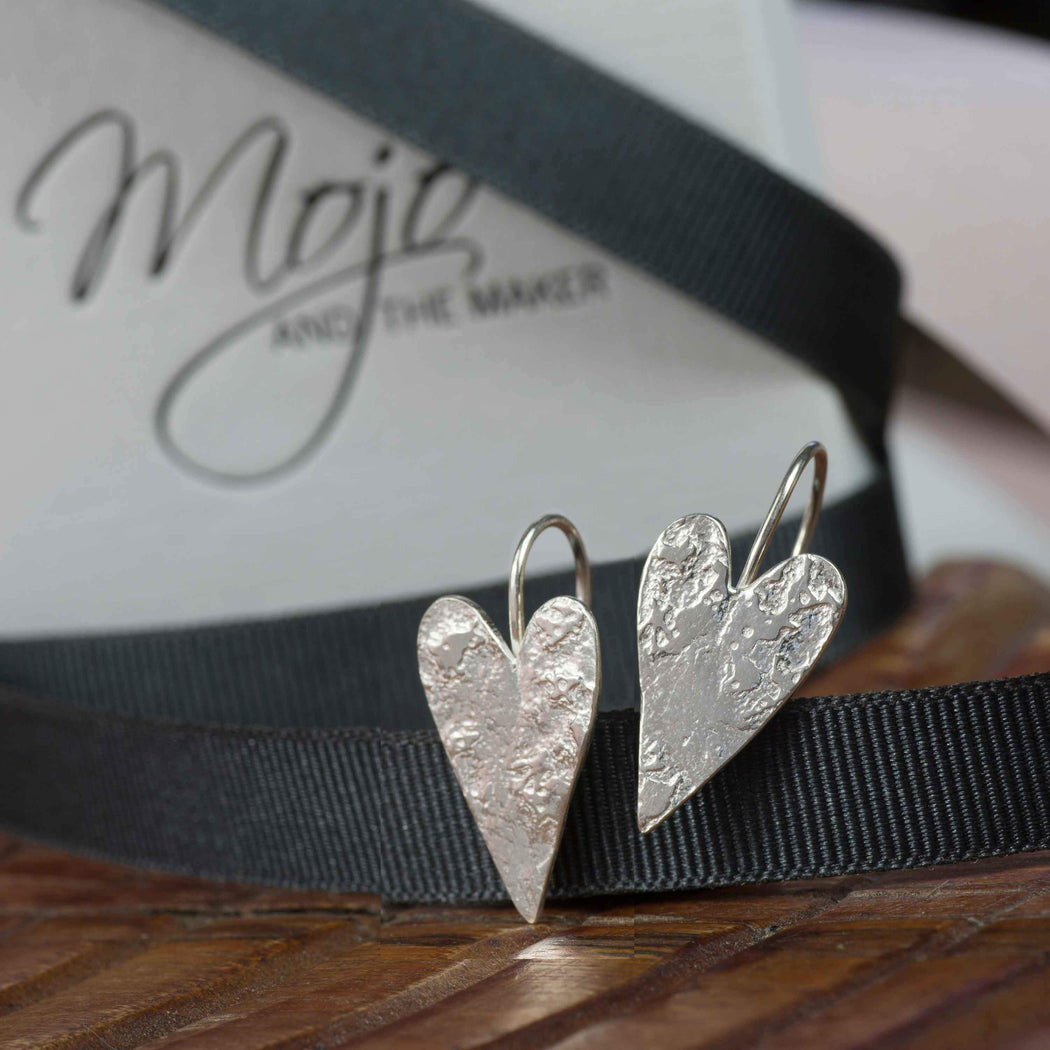 Oceans of Love Recycled Silver Fixed Drop Heart Earrings - Mojo and the Maker