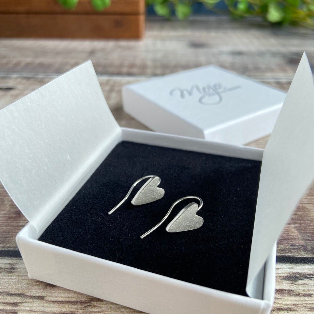 NEW!  Hammered Heart recycled silver hook earrings