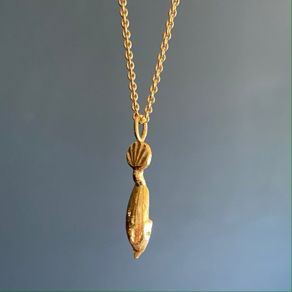 NEW! Antique Dolphin 22ct Gold Plated Recycled Silver Necklace - made to order