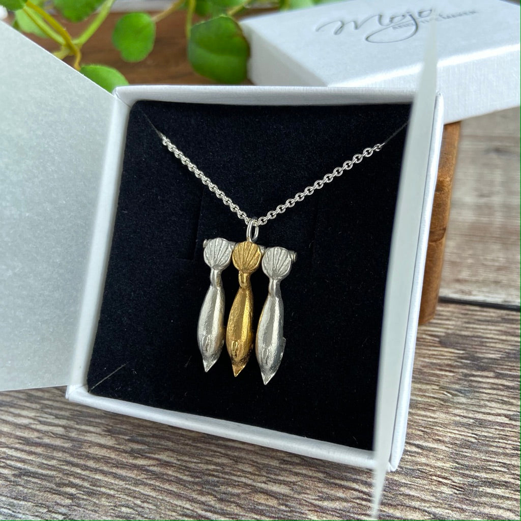 Articulated Triple Dolphin Necklace - hallmarked