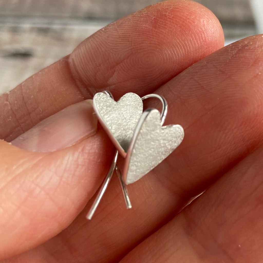 NEW!  Hammered Heart recycled silver hook earrings